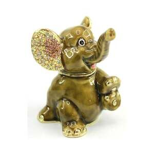 Ciel Collectables Baby Elephant Enamel Trinket Box • Aurora & Pink Rhinestones